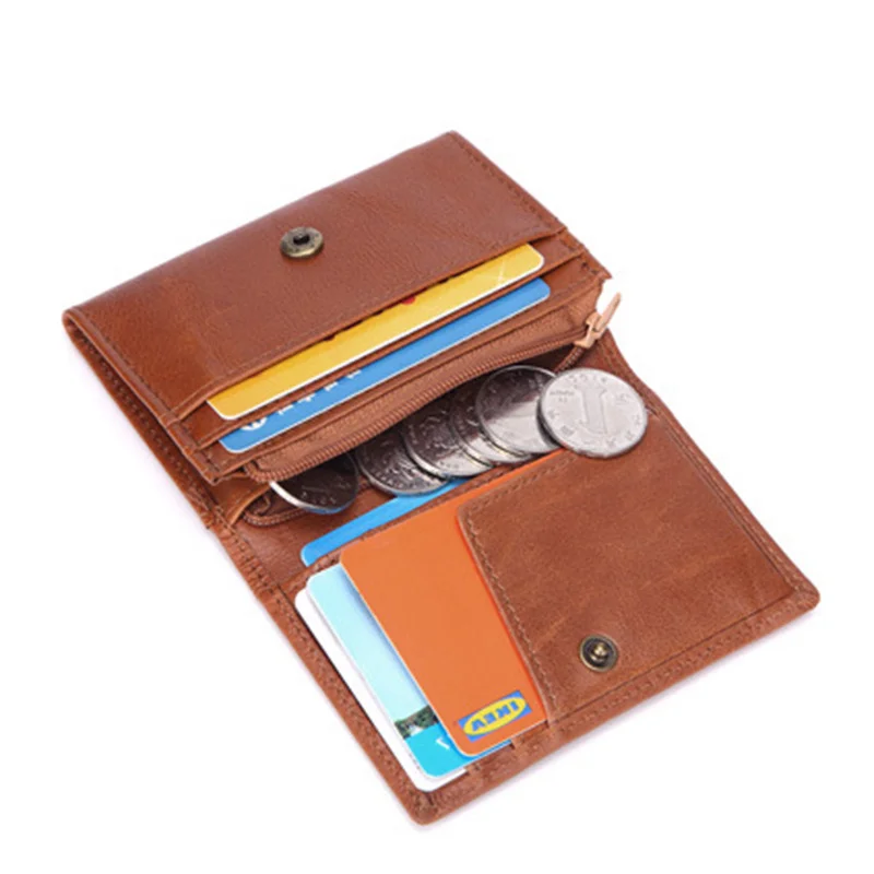 

Genuine Leather Men Wallet Antitheft Scanning Slim Leather Zipper Mini Wallet RFID Credit Card Holder with Zipper Coin Pocket