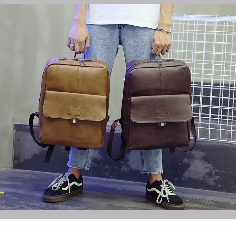 Fashion PU Leather School Backpack Men Small Laptop Travel Back Pack Bookbags Luxury Backpacks Vintage sac a dos homme | Багаж и сумки