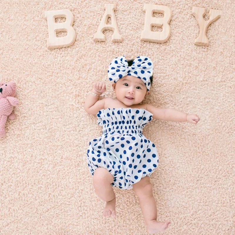 Newborn Baby Girl Clothing Polka Dots Headband+Bodysuit 2pcs Outfits Infant Photo Clothes Costumes Dotted Clothes