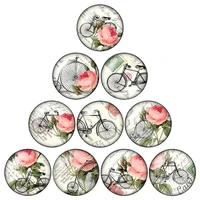 fashion vintage bicycle flowers 10pcs mixed 12mm16mm18mm25mm round photo glass cabochon demo flat back making findings zb0515