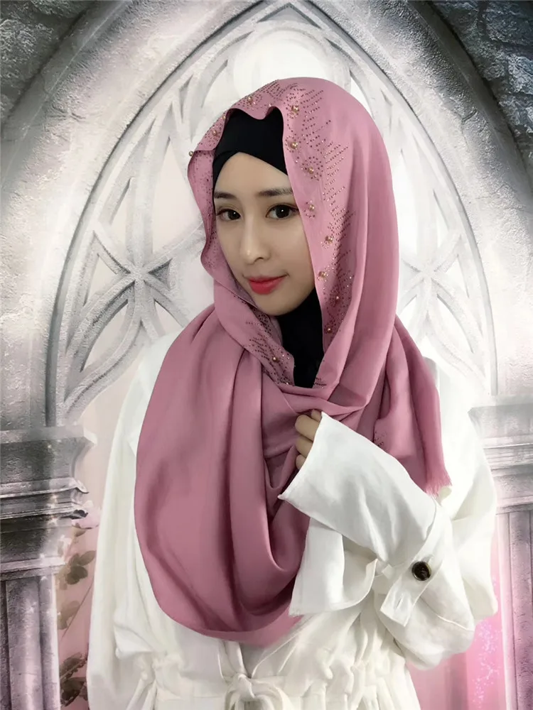 Мусульманские платки Бисероплетение геометрические хиджаб Cutton Muslima Шаль Исламская повязка на голову головные уборы Schaila