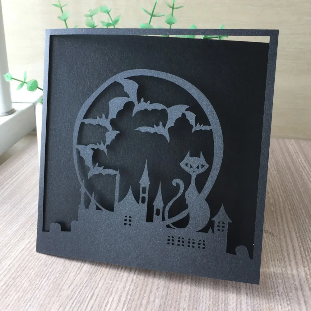 

50pcs/lot Interesting Animation Moon Night Cat Pearl Paper Wedding Invitation Birthday Party Bless Greeting Anniversary Card