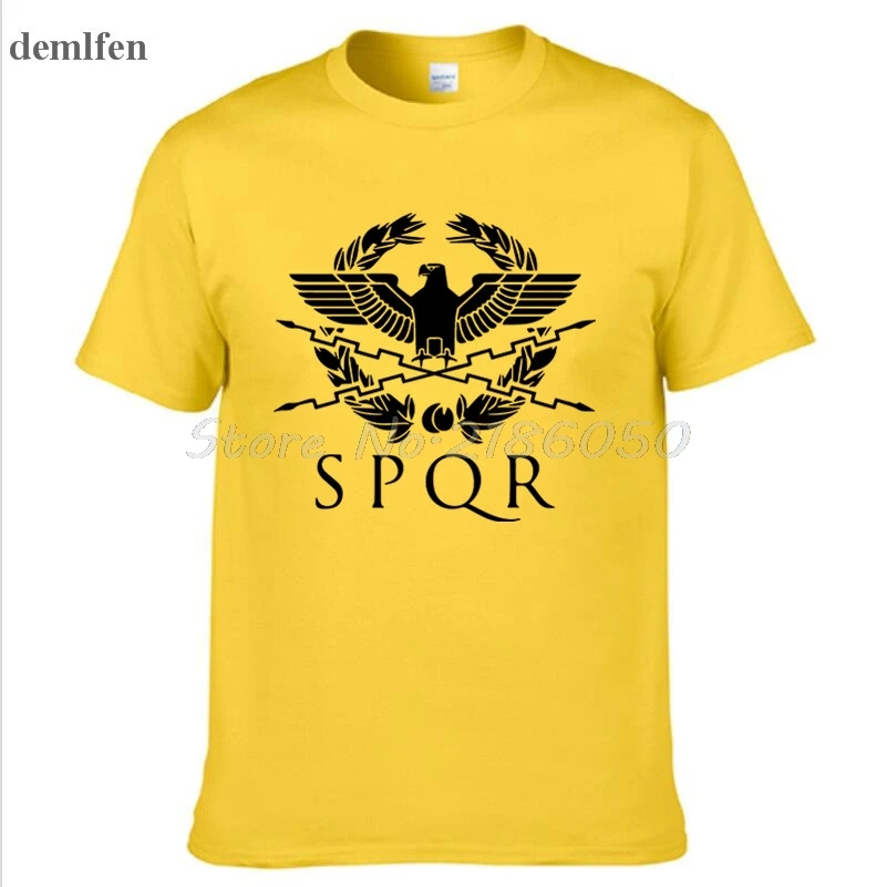 yellow SPQR Римский гладиатор Императорский Золотой орел футболка мужская повседневная короткая футболка с круглым вырезом Harajuku топы футболки размера плюс - Цвет: yellow