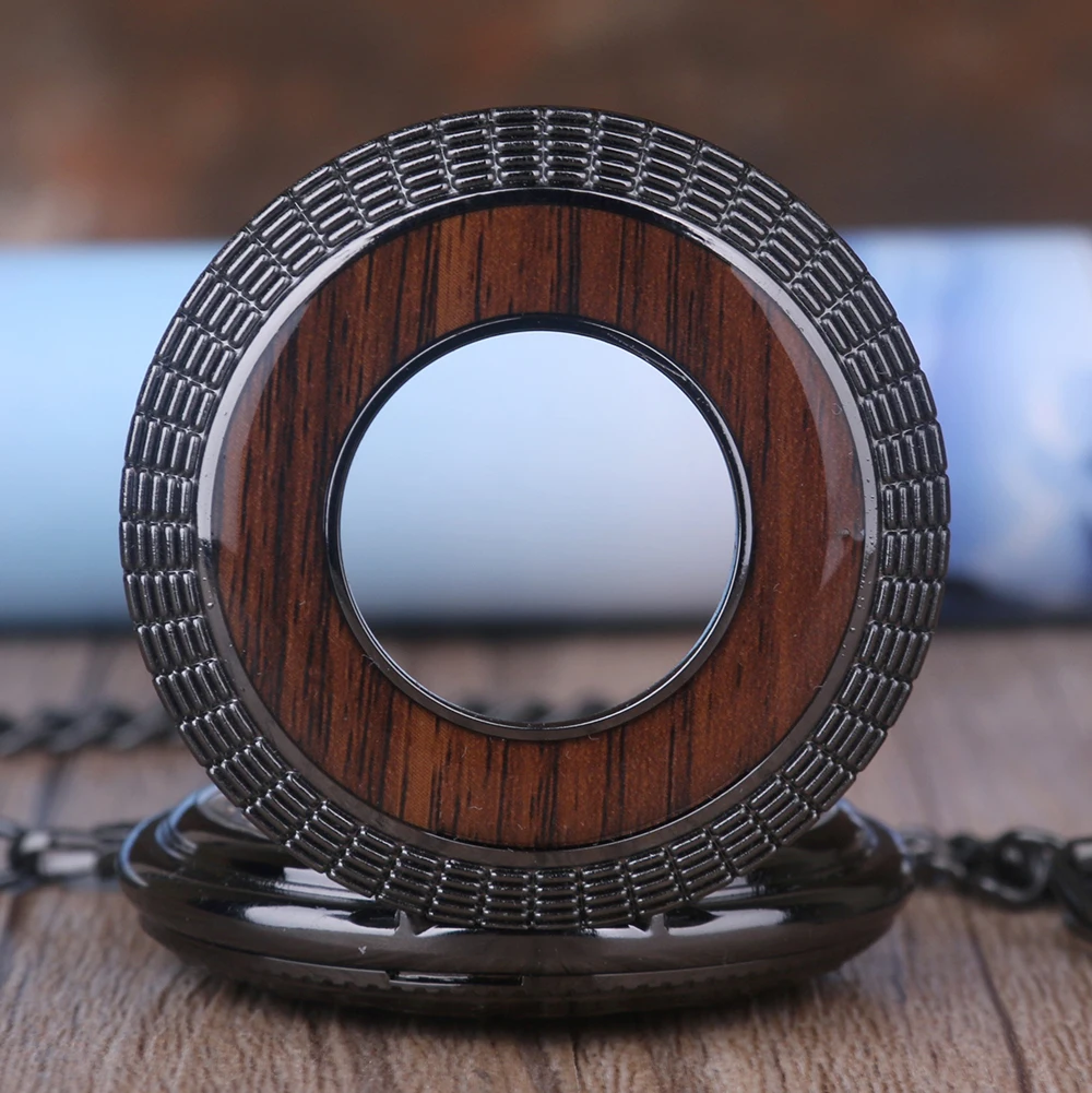 Luxury Black Roman Display Wooden Case Hollow Mechanical Pocket Watch Vintage Steampunk Mens Pendant Necklace Women Gift