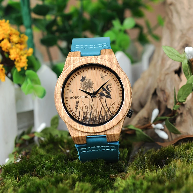 BOBO BIRD LP20-6 пейзаж reloj mujer Часы мужские кварцевые часы Зебра Дерево Erkek kol saati синий кожаный ремешок часы