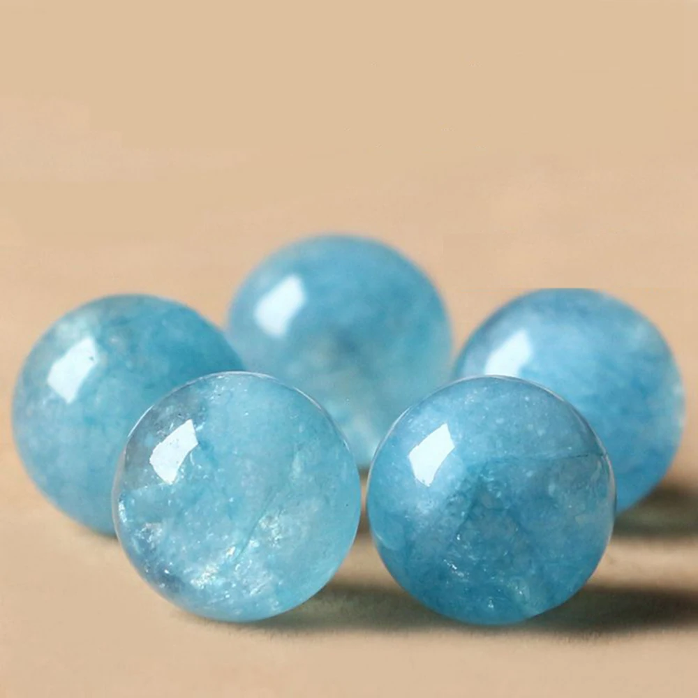 DS Натуральный Синий аквамарин бусины синий кварцевый кристалл Круглый Камень