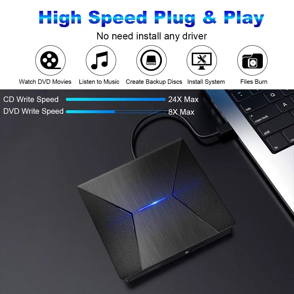 YiYaYo Внешний DVD привод USB 3 0 Type C 7 цветов свет CD/DVD +/ RW горелки Писатель плеер для