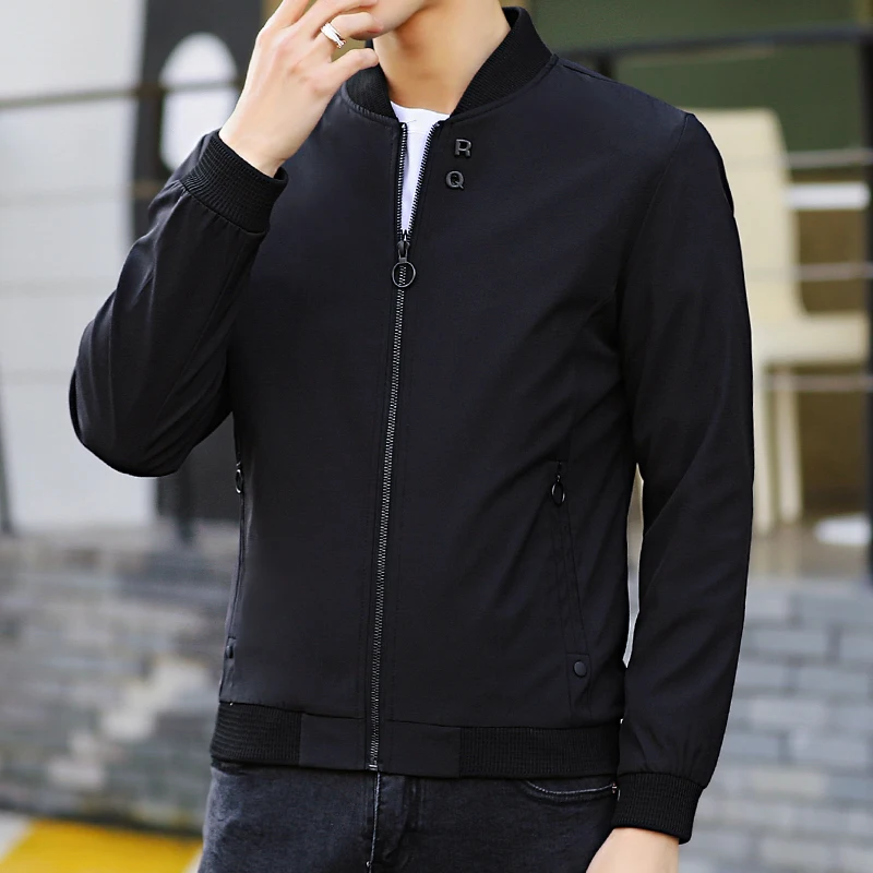 black Осенняя бейсбольная куртка для мужчин,, Повседневная veste homme, высокое качество, мужская приталенная одноцветная куртка, новая модная куртка на молнии 157 - Цвет: black