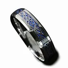 Кольцо из карбида вольфрама, 6 мм, с синим серебром, кельтский дракон, мужские украшения, обручальное кольцо, размер 5-13