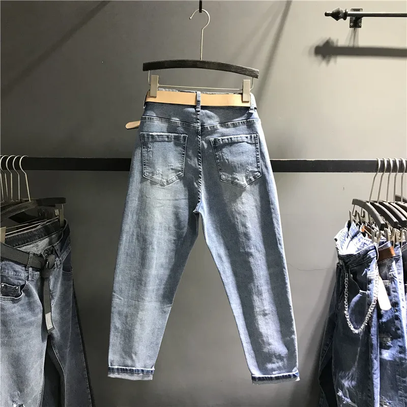 Европейские весенние 2019 новые цветные сращивающиеся повседневные джинсы с
