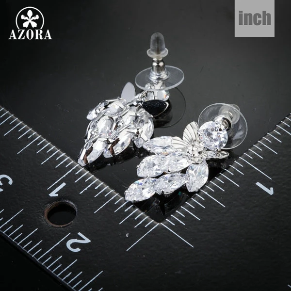 Серьги подвески AZORA в виде бабочки с фианитами AAA + TE0113|earrings cost|earrings triangleearrings factory |