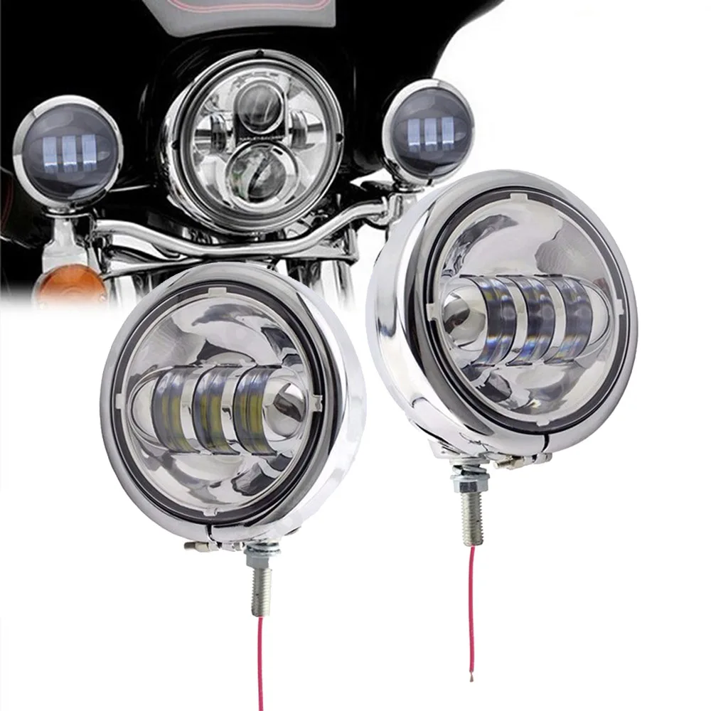 

2 pcs Chrome 4-1/2" 4.5" LED Auxiliary Spot Fog Passing Lamp with Housing Ring Mount Bracket for Har ley Touring Electra Glide