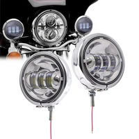 2 pcs chrome 4 12 4 5 led auxiliary spot fog passing lamp with housing ring mount bracket for har ley touring electra glide