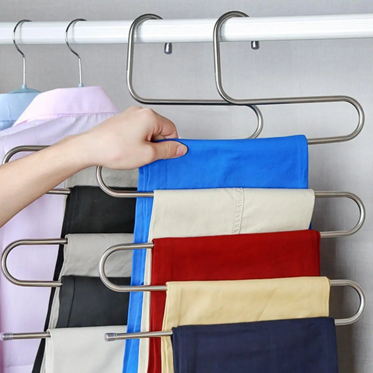 Pants Hanger Fashion Layers Trousers Organizer Hanging Clothes Rack Household Supplies storage shelf | Дом и сад