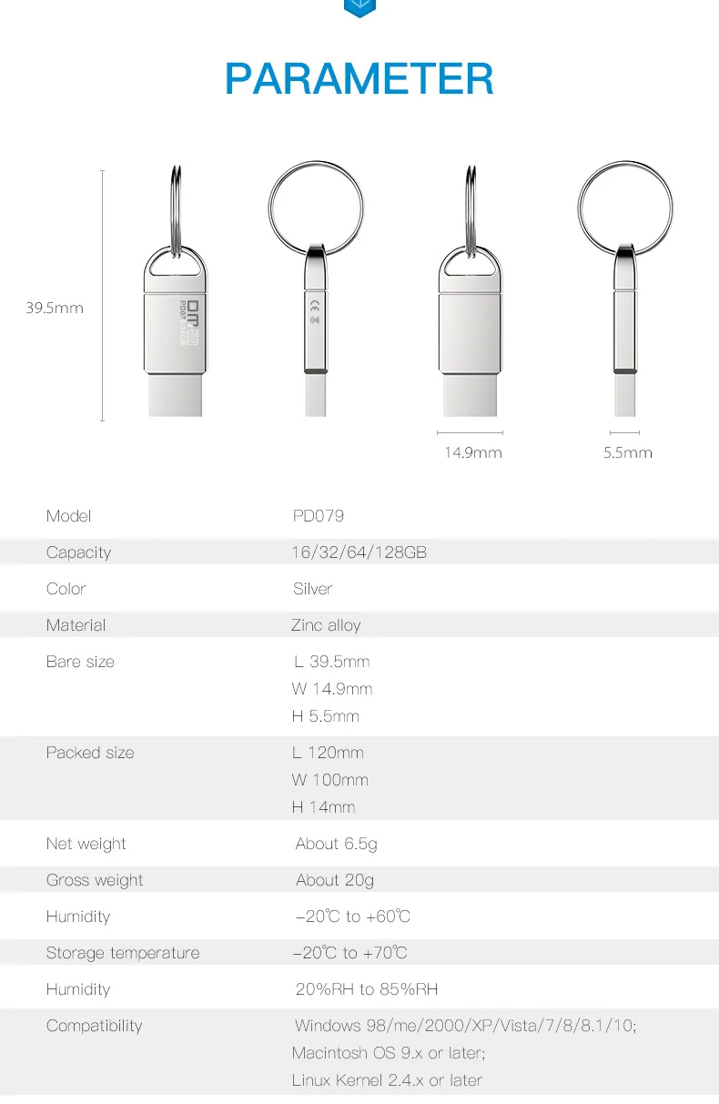 DM PD079 USB флеш-накопитель 32 Гб металлический USB 3,0 флеш-накопитель ключ 64 ГБ высокоскоростной мини-флеш-накопитель карта памяти 128 ГБ
