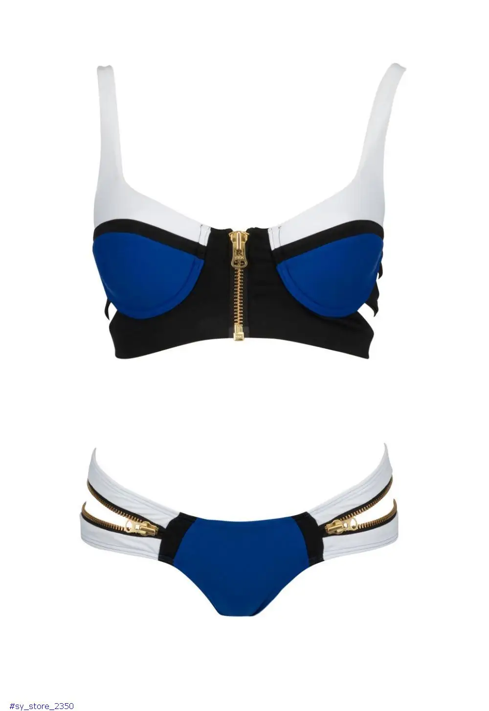 Zip Decor Color Block Blue Bikini Set LC40963-4 Sexy Swimsuit Bathing Suit Women Beachwear Bathers |