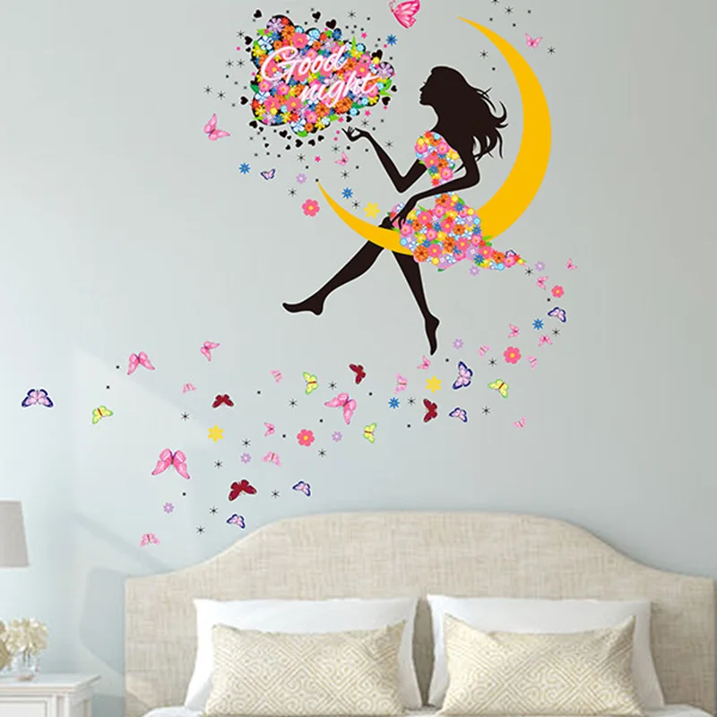 Съемная виниловая наклейка на стену в виде Луны звезды волшебника девушки|wall