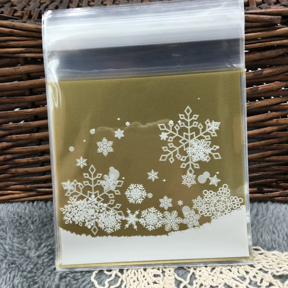 50 шт./лот пакеты для печенья золотые Рождественские снежинки Рождественская елка