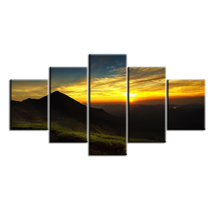 

5 pcs one set golden-sunset-in-the-mountains NO FRAME Oil Painting Canvas Prints Wall Art Pictures For Living Room Decorations