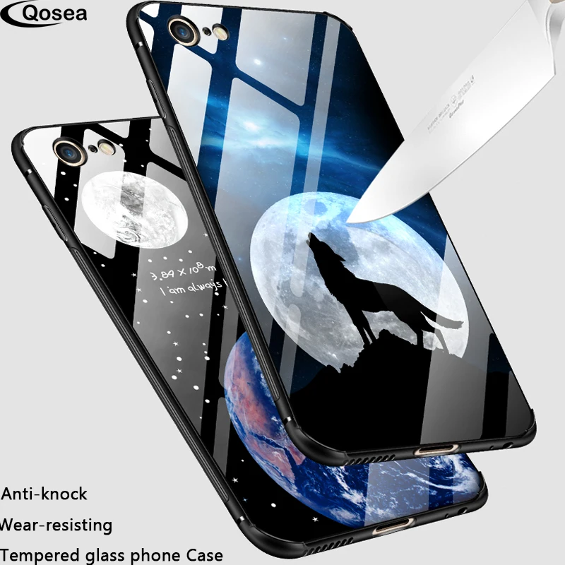 Закаленное Стекло Чехол для iPhone 6 6S плюс Plus Роскошные Жесткий чехол телефона волк