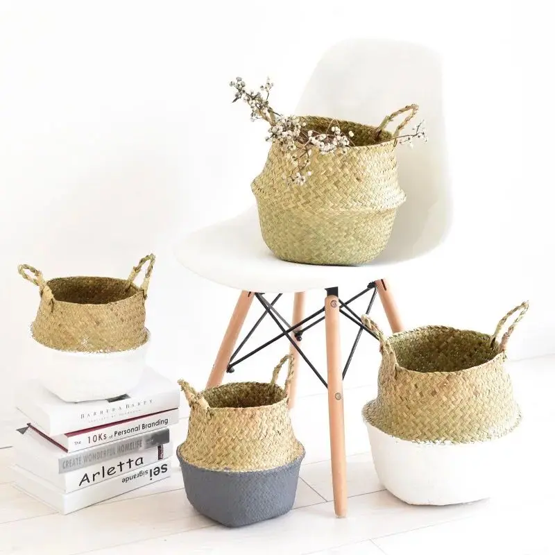 Natural Seagrass Belly Basket with Handles Planter for Fig Indoor Plants | Дом и сад