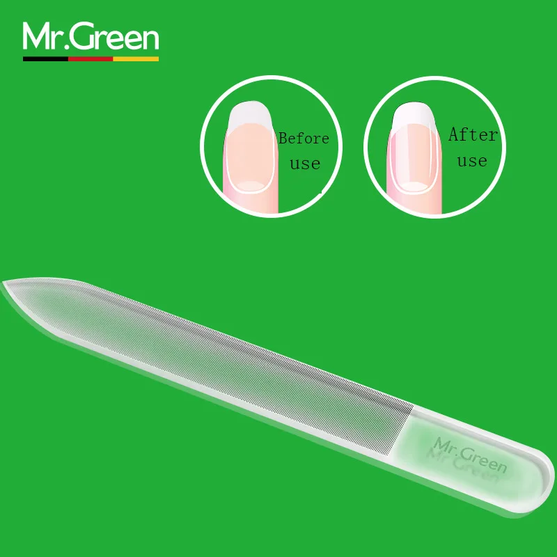 MR. GREEN профессиональная пилка для ногтей, двойной кристалл, стекло, инструмент для ногтей, буфер для ногтей, Женская стеклянная пилка