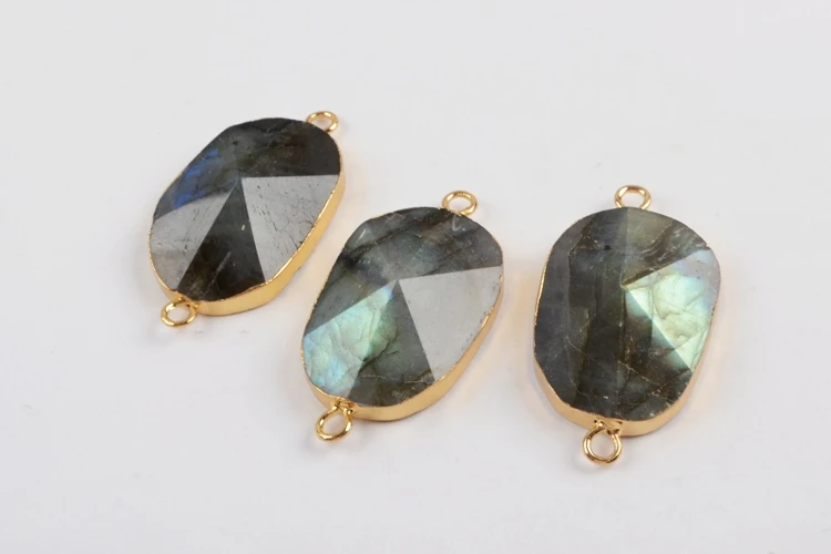 5PCS Gold Plated BOROSA драгоценные камни ювелирные изделия 5 шт. золото/серебро натуральный Ограненный Лабрадорит разъем двойные подвески для браслета модные ювелирные изделия G1813 - Окраска металла: 5PCS Gold Plated
