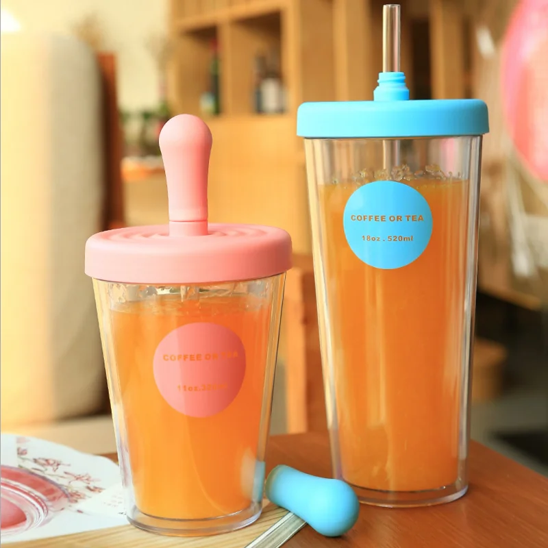 Двойные стенки пластиковые чашки и кружки Bpa бесплатно бутылка для воды с