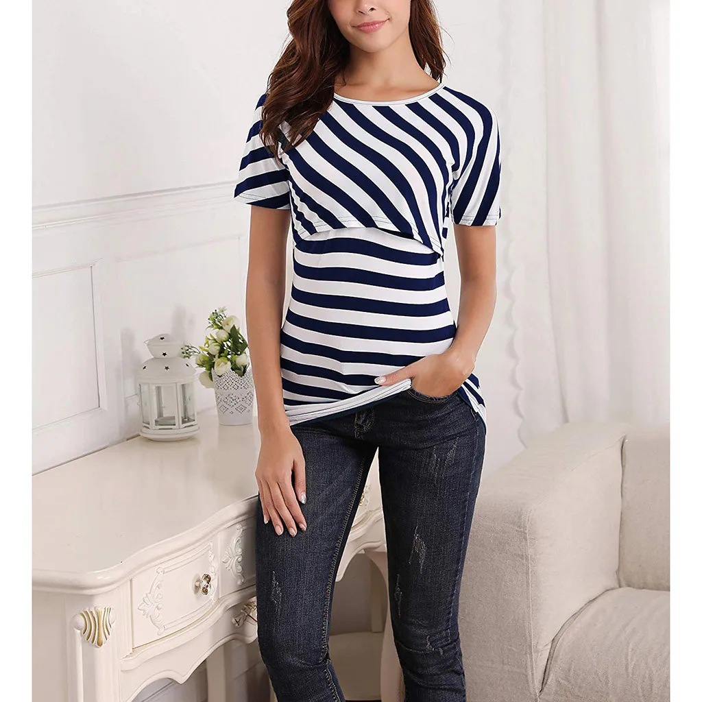 MUQGEW Women Pregnant Maternity Nursing Stripe nursing clothes breastfeeding Top T-Shirt Blouse ropa maternal verano #y3 | Мать и ребенок