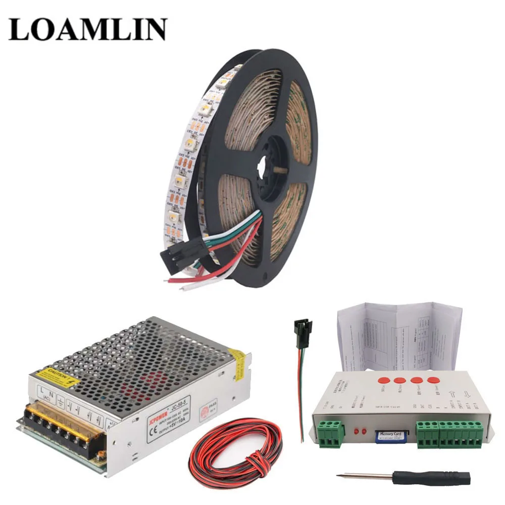 5m SK6812 RGBW светодиодные ленты T-1000S SD карты пиксели RGB Led контроллер DC5V Led Трансформатор комплект 5 м 10 м 15 м 20 м - Испускаемый цвет: 5m