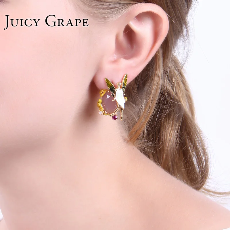 Франция Романтический Мода Ухо Гвоздь Эмаль Глазури Хрустальный Ангел Фея