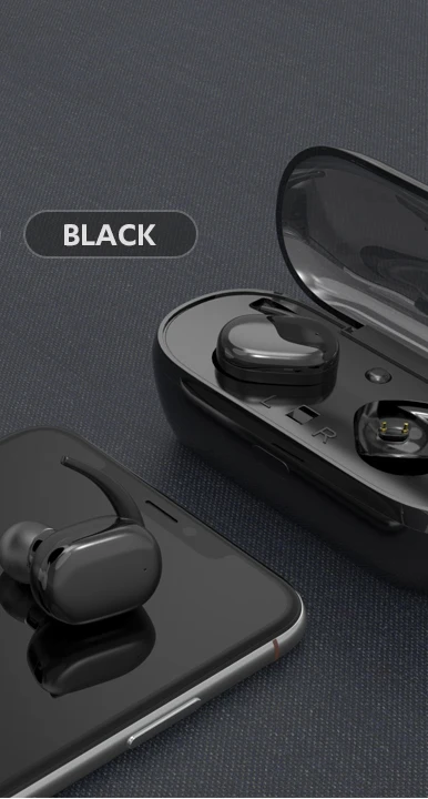 Сенсорный экран работают наушники-вкладыши TWS Bluetooth наушники V5.0 Двойной Наушники Стерео звонки воспроизведения музыки Беспроводной гарнитура с Портативный зарядный чехол - Цвет: Черный