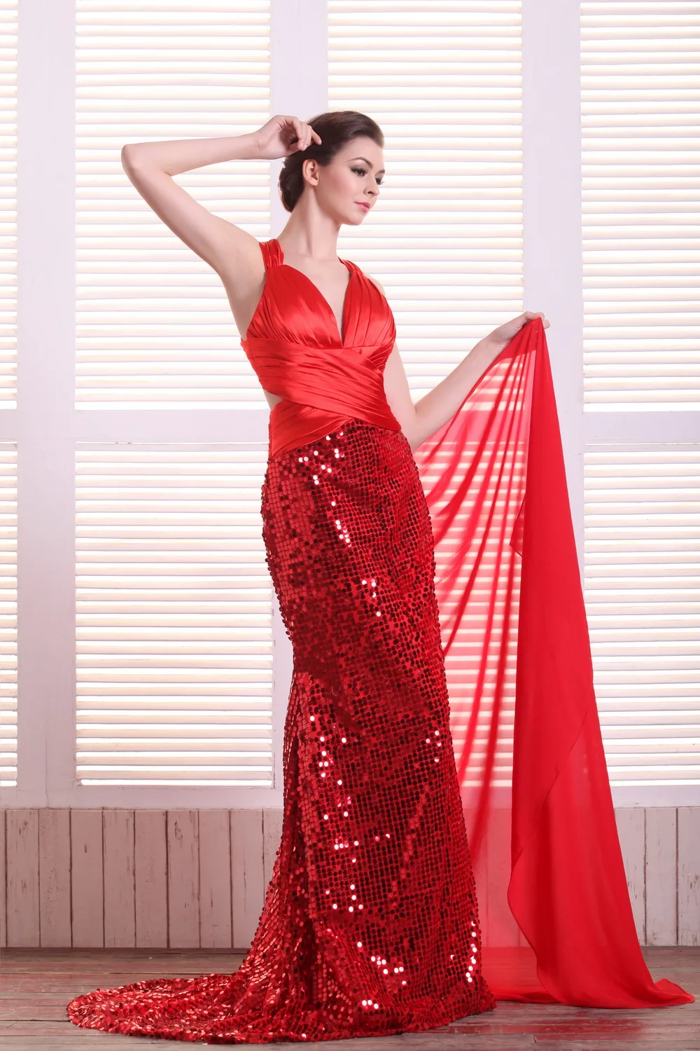 New Sequins Long Prom Dresses V-Neck Sleeveless Sweep Train Backless Mermaid Formal Evening Party Gowns Robe De Soiree | Свадьбы и