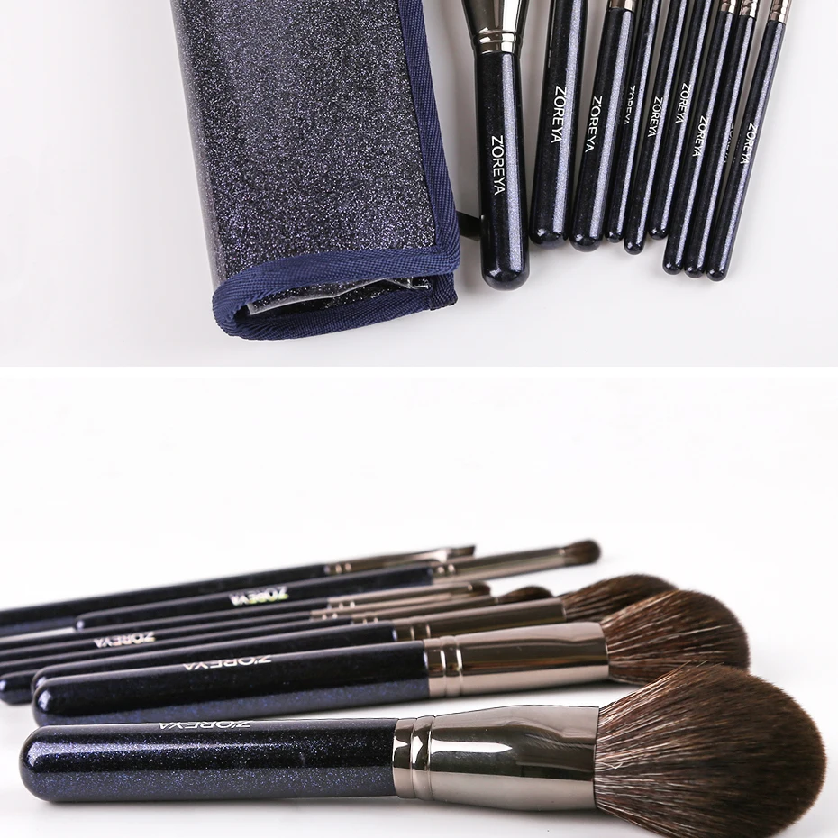 Zoreya Brand Super Soft Synthetic Hair Powder Sky Blue Makeup Brush Kit Highlighter Blush Blending Eye Shadow Brushes Set 9pcs