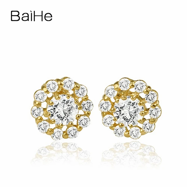 BAIHE Твердые 18 К желтое золото 0.10CT H/SI круглые натуральные бриллианты обручальные модные элегантные уникальные серьги-гвоздики