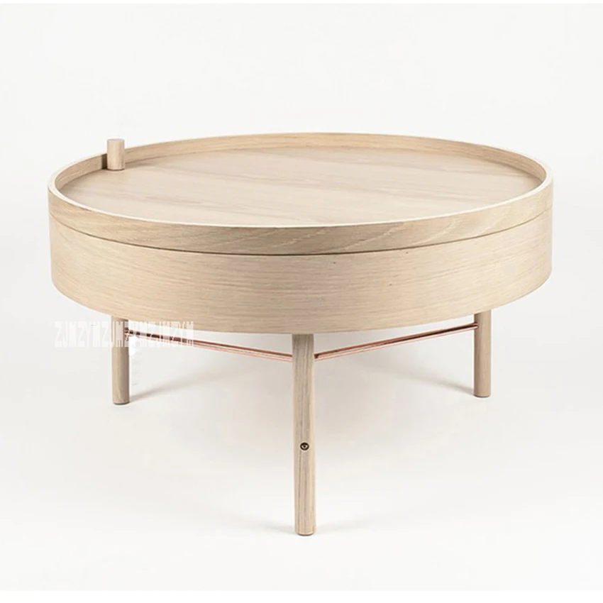

Natural Solid Wood Healthy Handmade Multi-function Storage Rotating Coffee Table Modern Simple White Oak Tea Tray Table