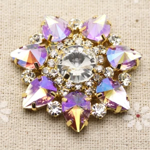 light purple Красочные Стразы в форме цветка аппликация золотом, пришиваются на горный хрусталь с схватка для свадьбы платье для танцев украшения - Цвет: light purple