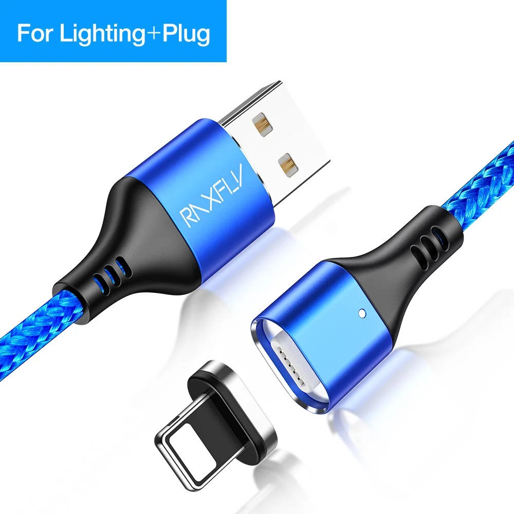 RAXFLY Магнитный usb кабель для зарядки 3A провод для быстрого заряда Micro usb type C кабель для samsung S9 нейлоновое магнитное зарядное устройство для iPhone - Цвет: Blue Lighting