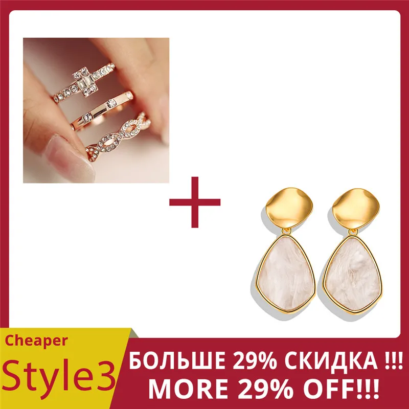 Style 3 Ай 3 шт./компл. Мода в виде геометрических фигур пересекающиеся набор колец с кристаллами для Для женщин девочек Обручение женские обручальные кольца вечерние ювелирные изделия - Цвет основного камня: Style 3