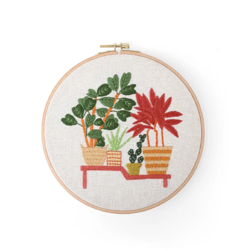 Современные DIY Вышивка завод Monstera кактус рукоделие крестиком набор хлопок вышивка живопись обруч домашний декор