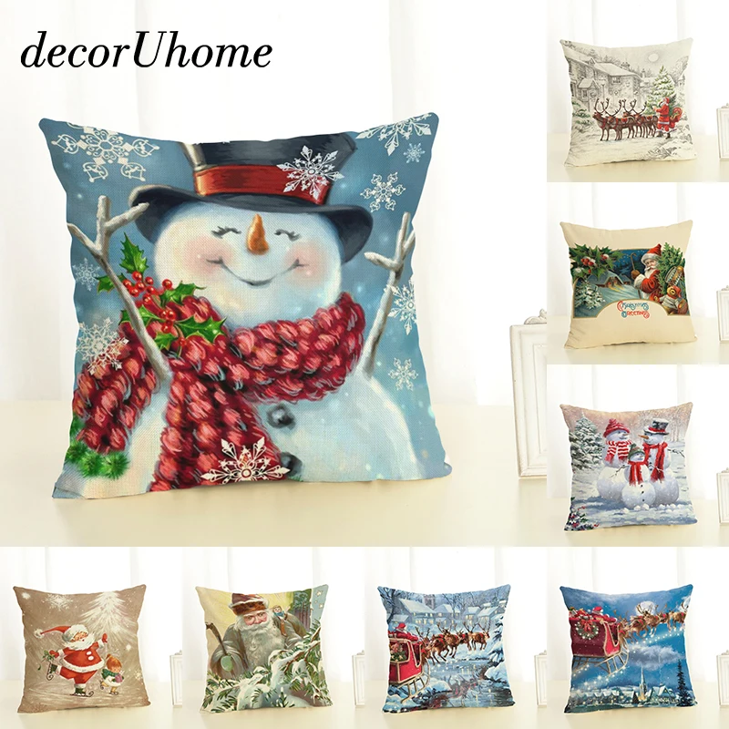 DecorUhome скандинавский льняной чехол для подушки мультяшный Веселый