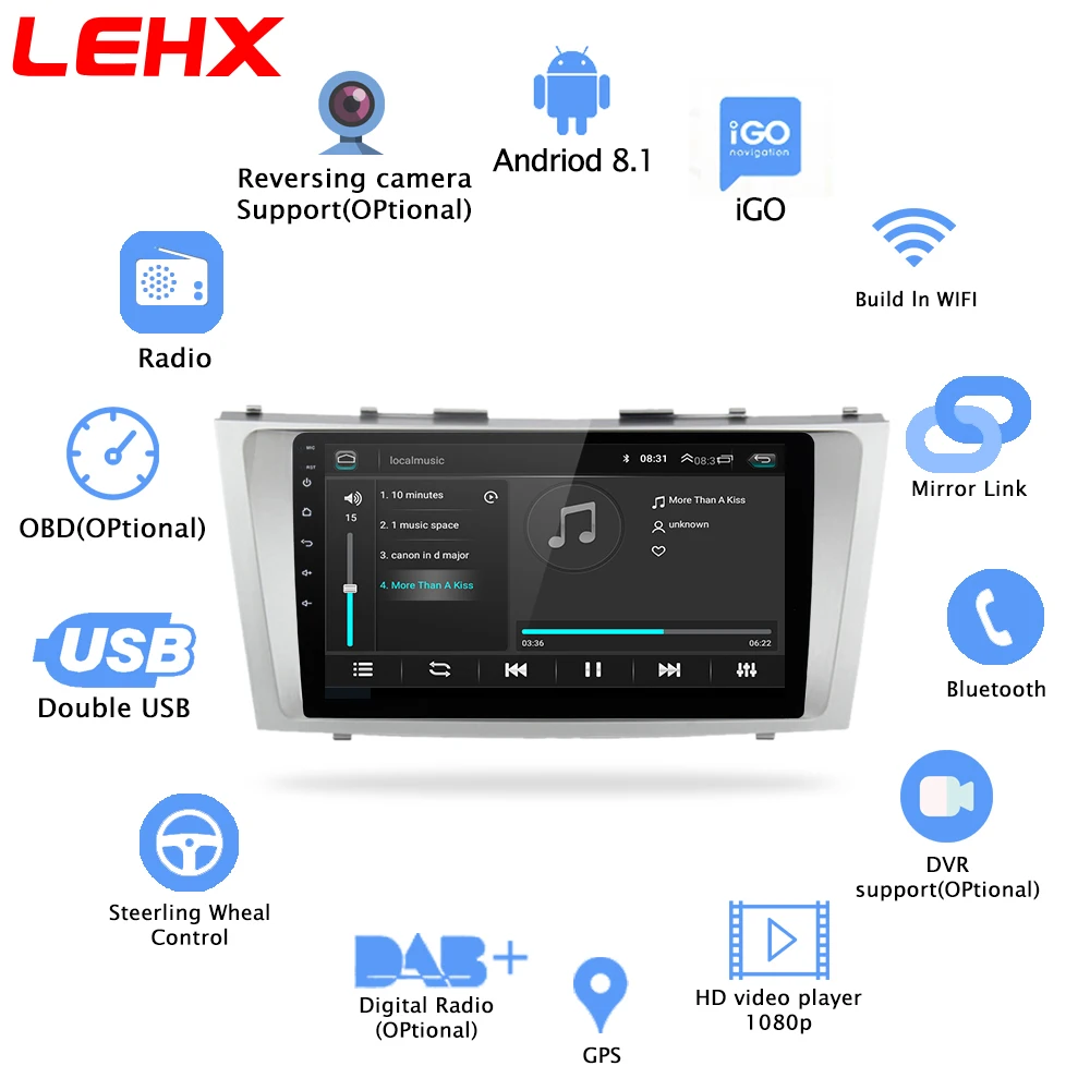 LEHX Android 8,1 автомобильный мультимедийный плеер 2 din автомагнитола для toyota camry 2007 2008 2009-2011с навигацией автомобиля стерео головное устройство