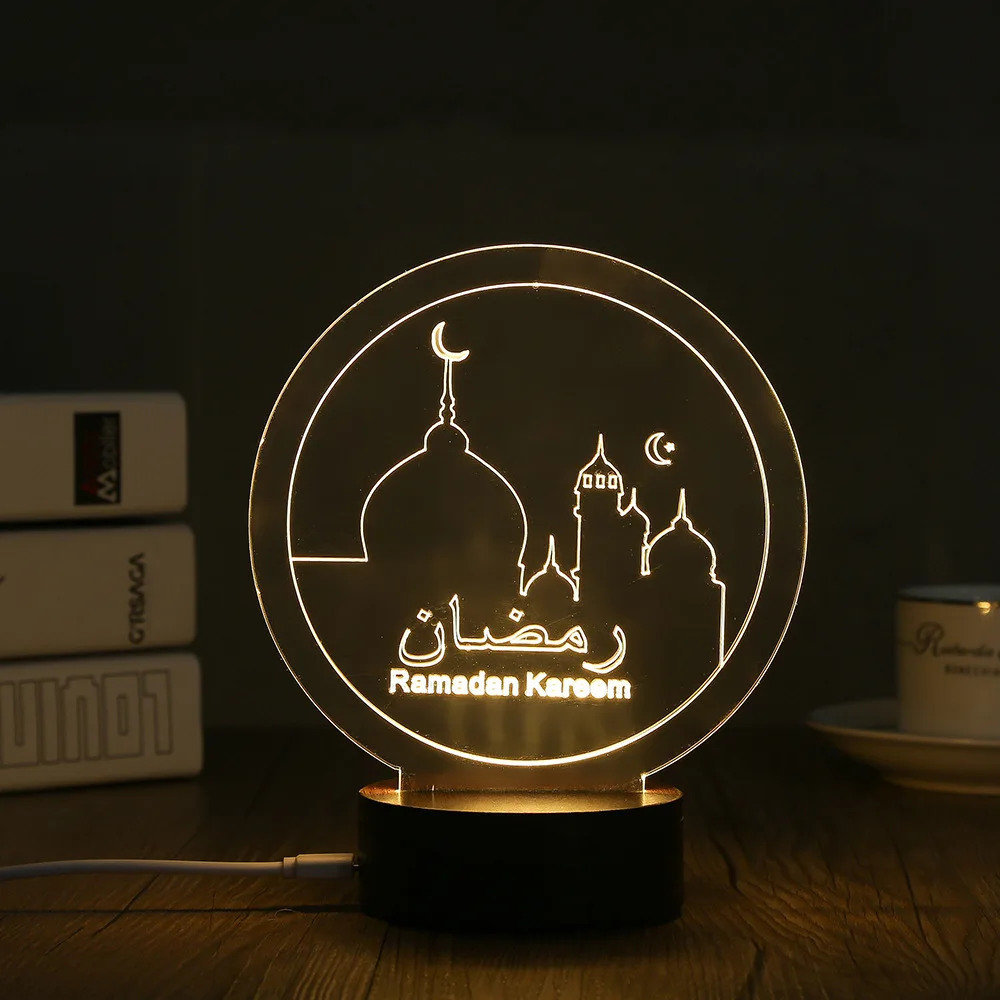 Eid Мубарак акриловый свет деревянная база мусульманский Декор 3D ночник LED USB