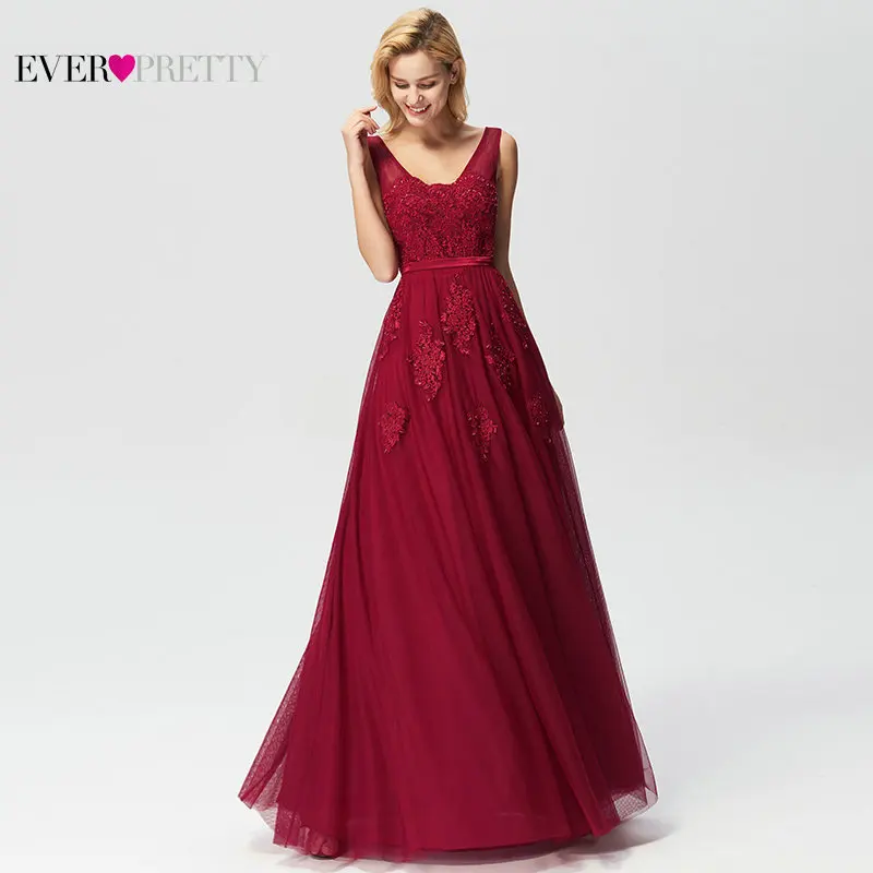 Black Prom Dresses Elegant Ever Pretty EP07723 New Arrival A-line Sleeveless Tulle Burgundy Long Party Gowns Vestido De Gala