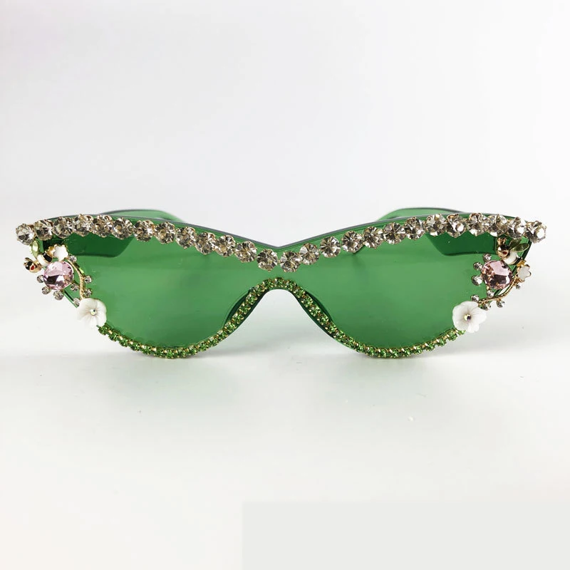 Цветные цельные прозрачные солнцезащитные очки кошачий глаз без оправы Стразы