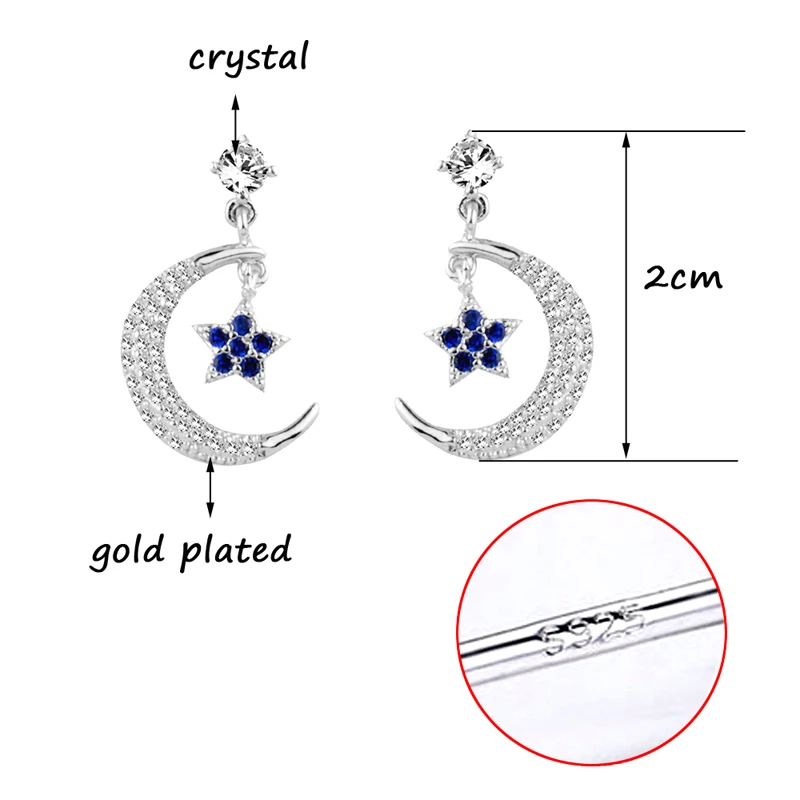 

LEEKER Lovely Dazzling Blue Crystal Star Moon Drop Earrings Silver Color Women Wedding Party Accessories Jewelry 272 LK4