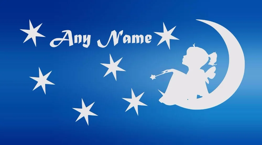 Индивидуальный Фея На Луне Виниловый Стикер Любой Имя Заказной Наклейка 30 см х 60 |