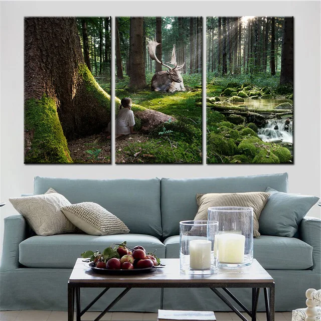 3 шт./компл. холст художественные картины лесной пейзаж настенные наклейки панели