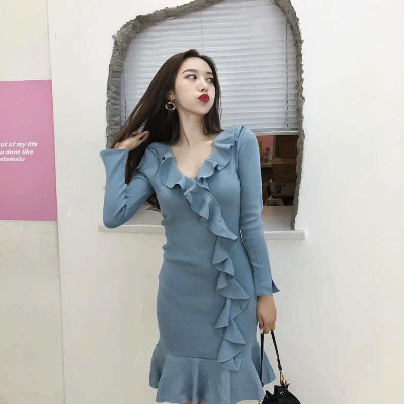 Dress Women 2018 Casual New Nylon Dresses Solid Full Ruffles Regular K028-C Vestidos Femininos | Женская одежда