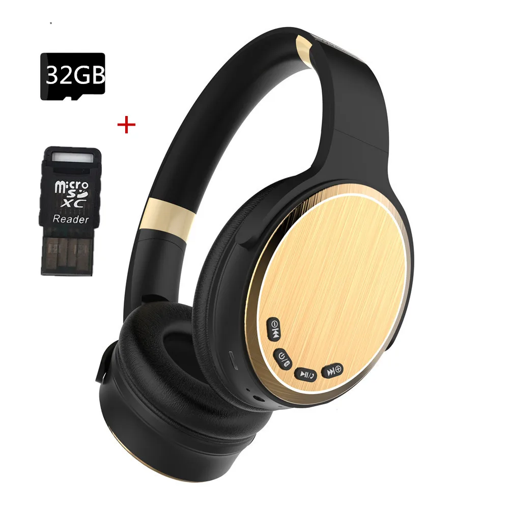 Black Gold 32GB Беспроводные Bluetooth наушники Hi-Fi стерео бас складные спортивные музыкальные проводные наушники с микрофоном TF слот наушники для телефона ПК - Цвет: Black Gold 32GB